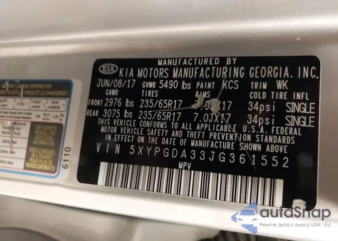 2018 Kia Sorento 2.4L Lx from USA, damaged, VIN 5XYPGDA33JG361552